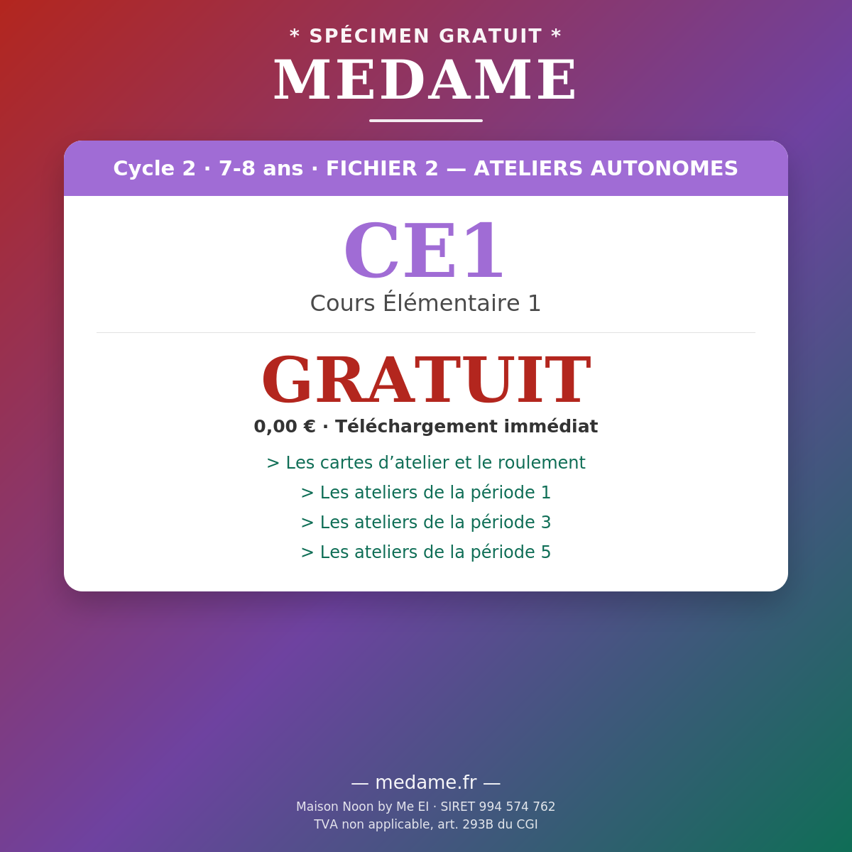 CE1 — Spécimen gratuit — Fichier 2 — Ateliers Autonomes