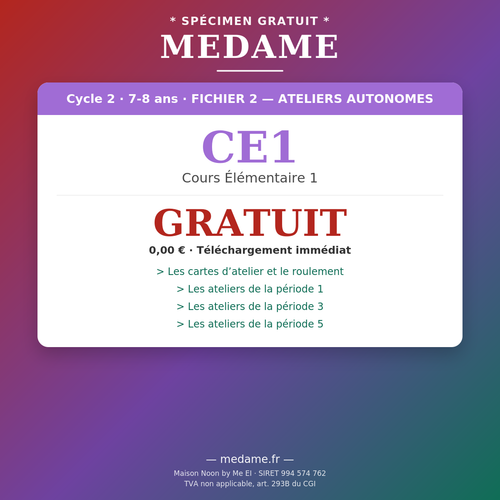 CE1 — Spécimen gratuit — Fichier 2 — Ateliers Autonomes
