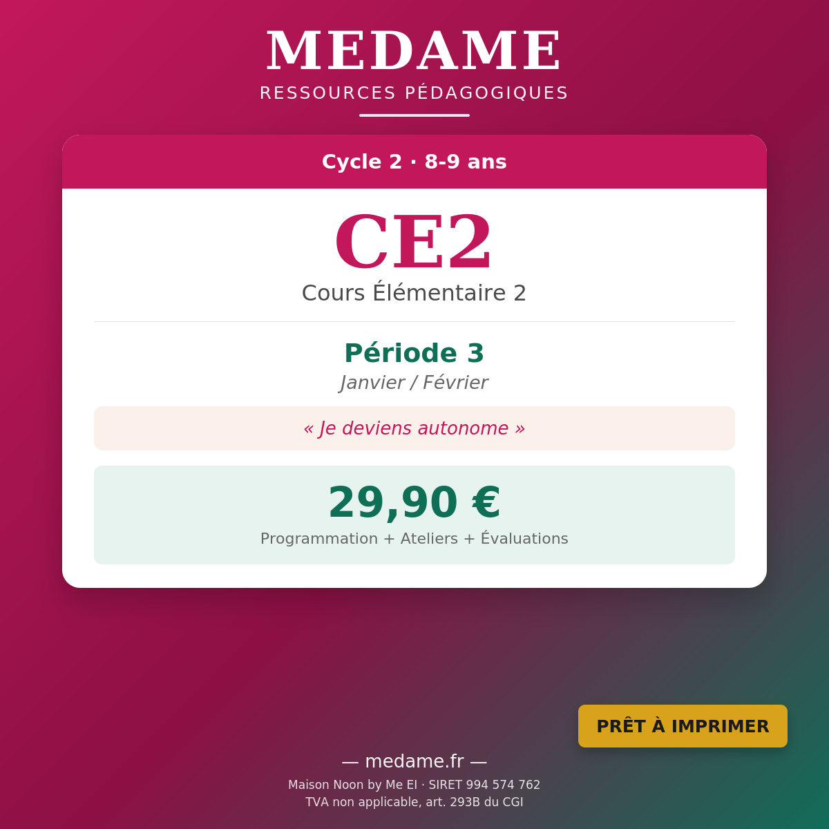 CE2 — Pack complet — Fichier 1 + Fichier 2 — Période 3 (Janvier-Février)