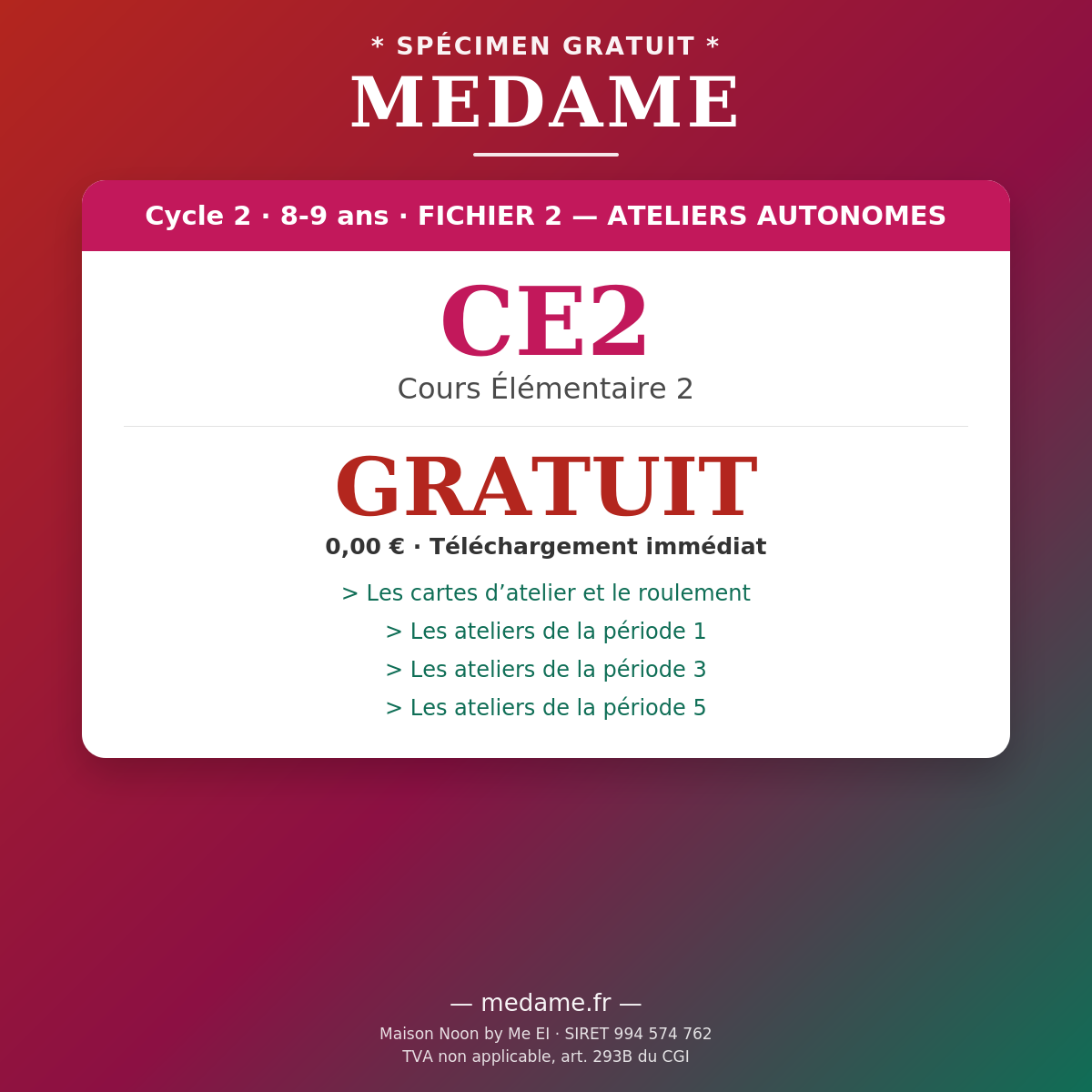 CE2 — Spécimen gratuit — Fichier 2 — Ateliers Autonomes