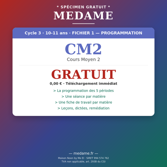 CM2 — Spécimen gratuit — Fichier 1 — Programmation et Ressources