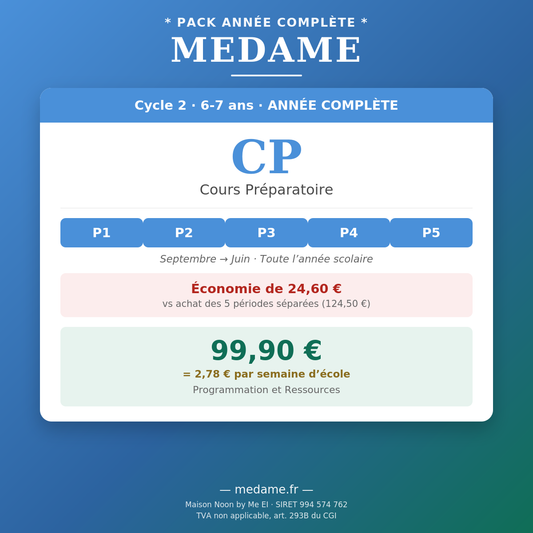 Cours Préparatoire — Fichier 1 — Programmation et Ressources — Année complète