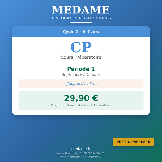 Cours Préparatoire — Pack complet — Fichier 1 + Fichier 2 — Période 1 (Septembre-Octobre)