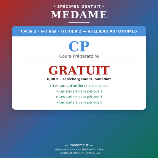 Cours Préparatoire — Spécimen gratuit — Fichier 2 — Ateliers Autonomes