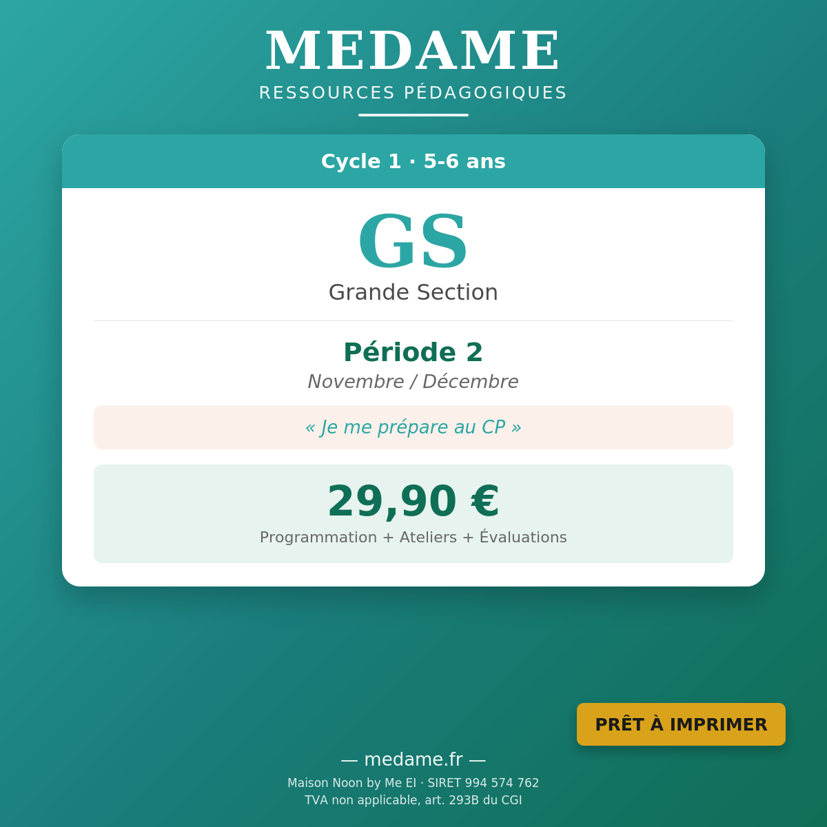 Grande Section — Pack complet — Fichier 1 + Fichier 2 — Période 2 (Novembre-Décembre)