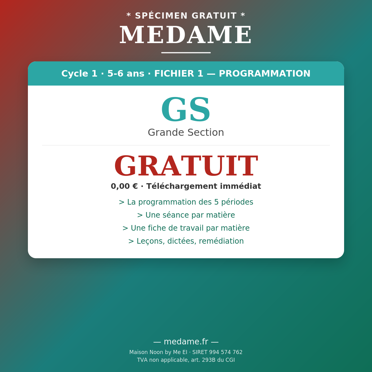 Grande Section — Spécimen gratuit — Fichier 1 — Programmation et Ressources