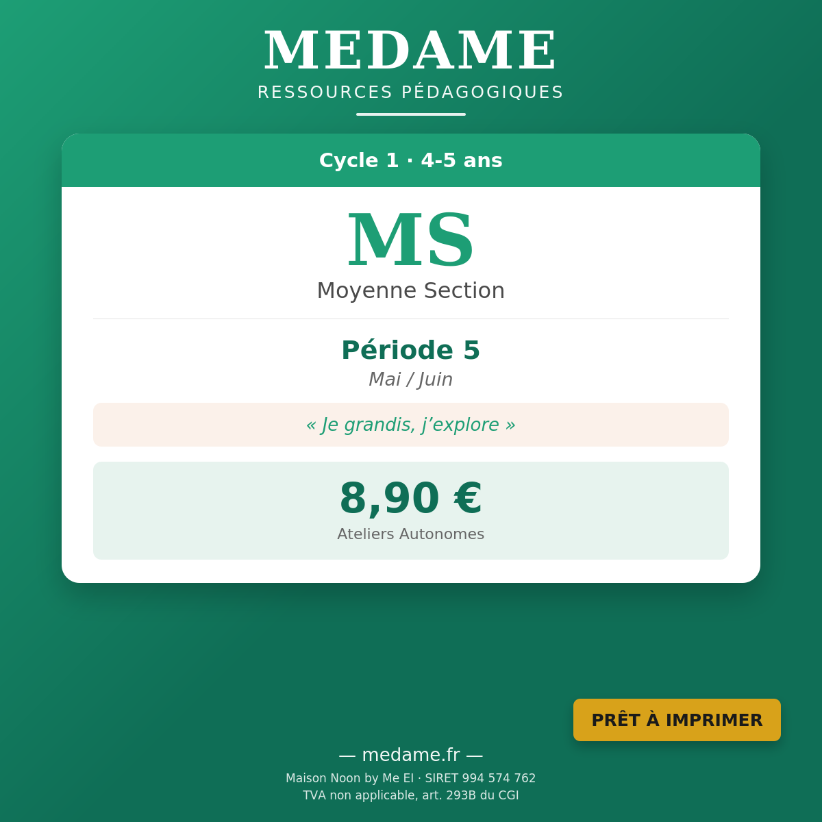 Moyenne Section — Fichier 2 — Ateliers Autonomes — Période 5 (Mai-Juin)