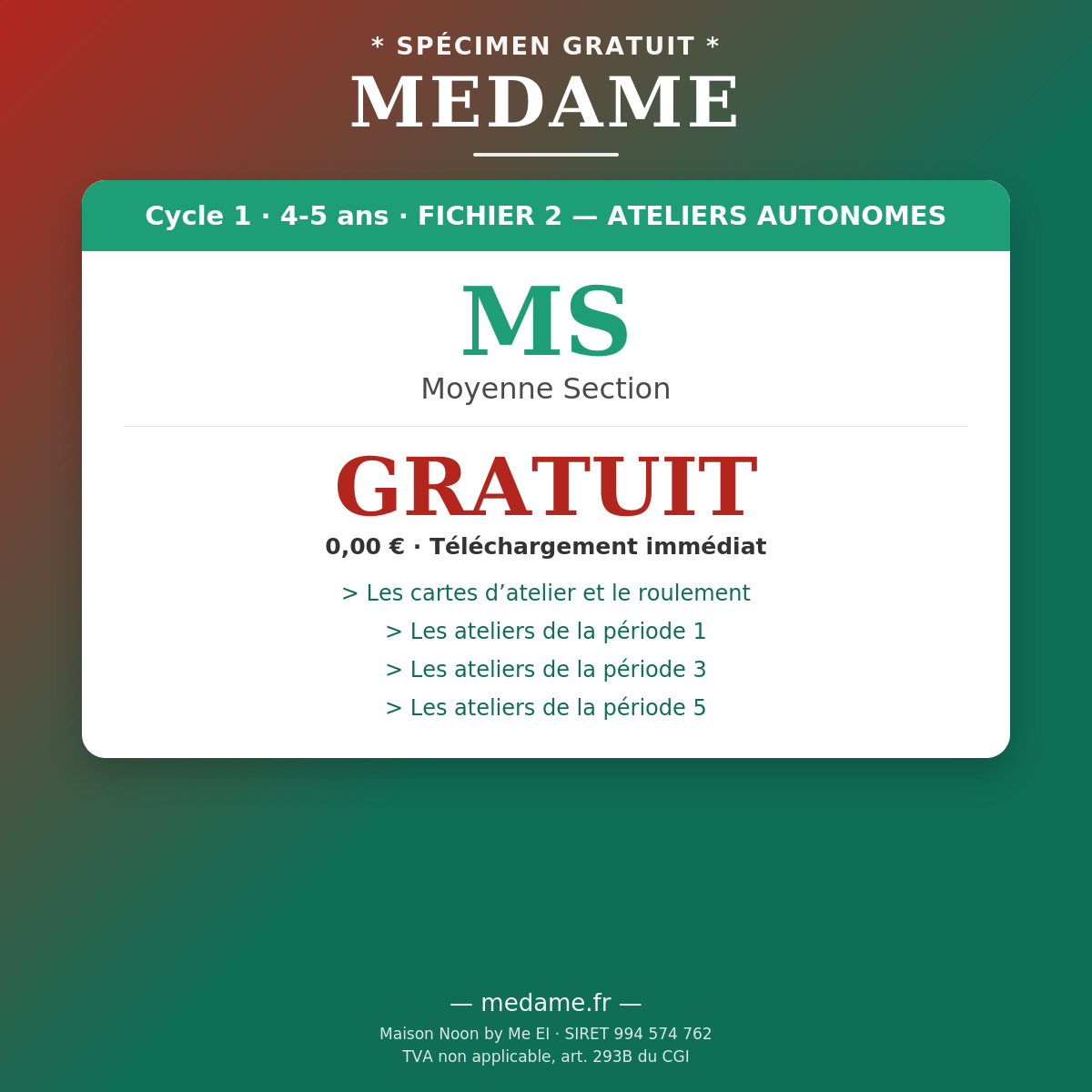 Moyenne Section — Spécimen gratuit — Fichier 2 — Ateliers Autonomes