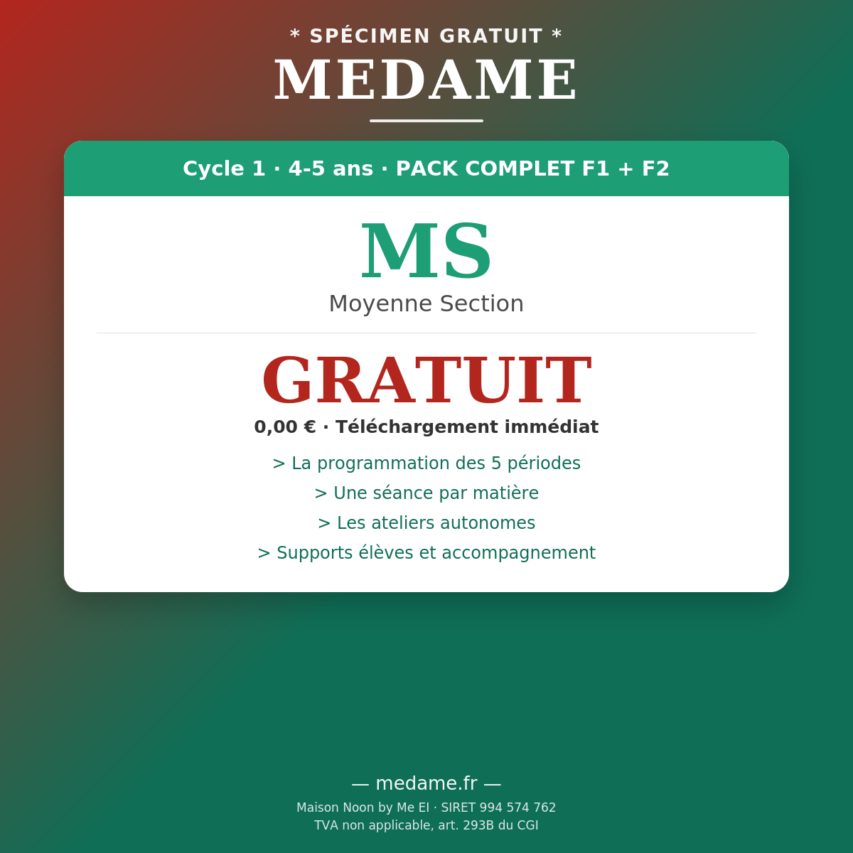 Moyenne Section — Spécimen gratuit — Pack complet