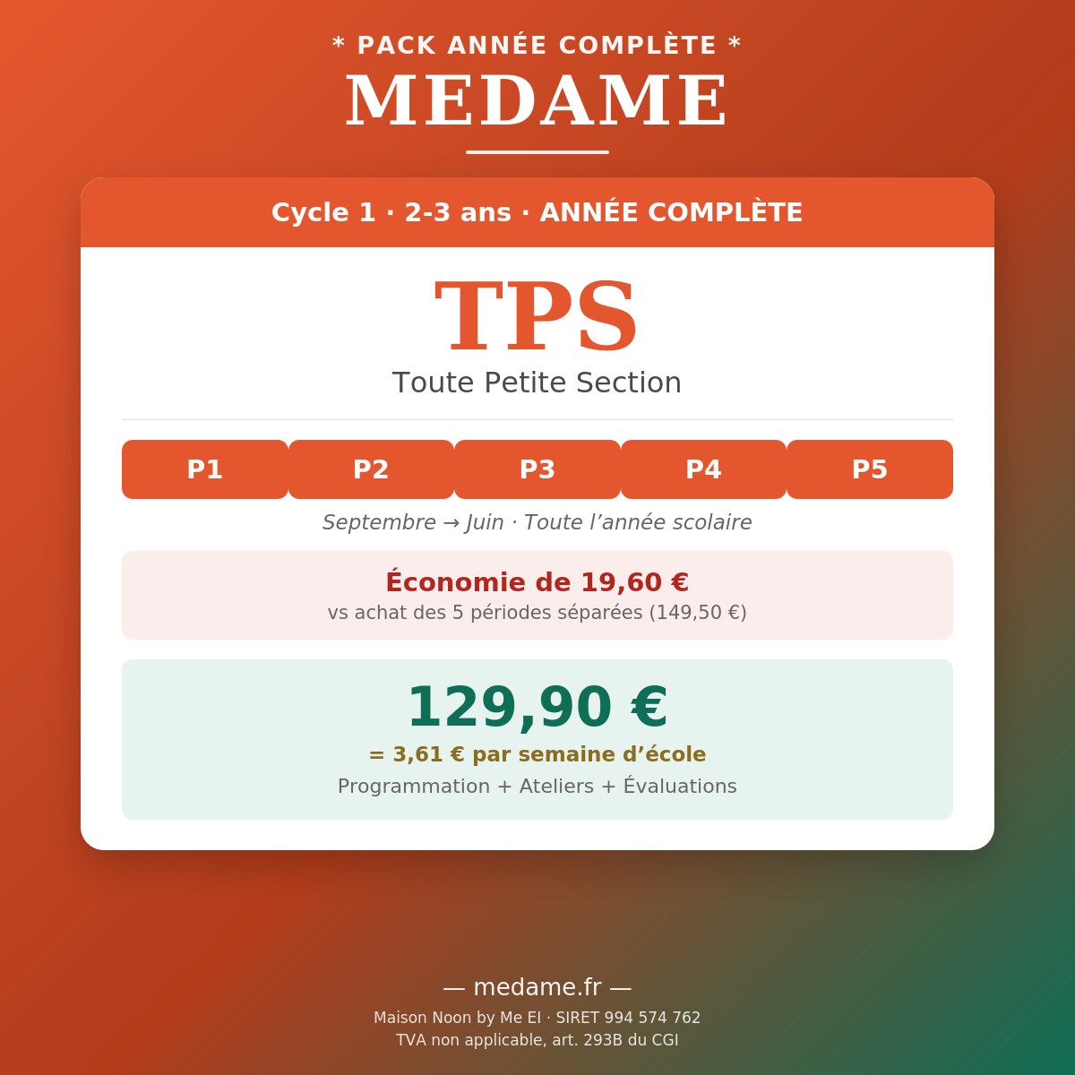 Toute Petite Section — Pack complet — Fichier 1 + Fichier 2 — Année complète