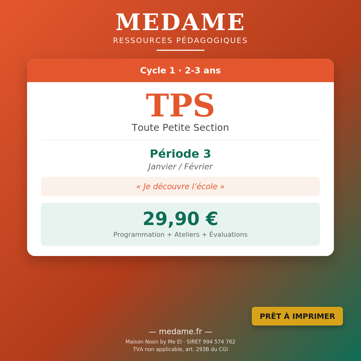 Toute Petite Section — Pack complet — Fichier 1 + Fichier 2 — Période 3 (Janvier-Février)