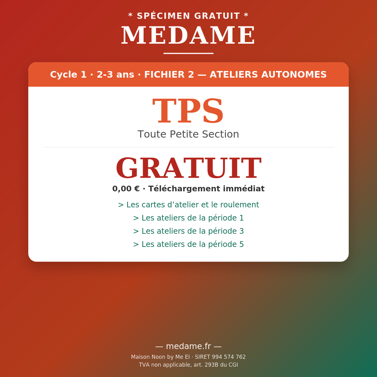 Toute Petite Section — Spécimen gratuit — Fichier 2 — Ateliers Autonomes
