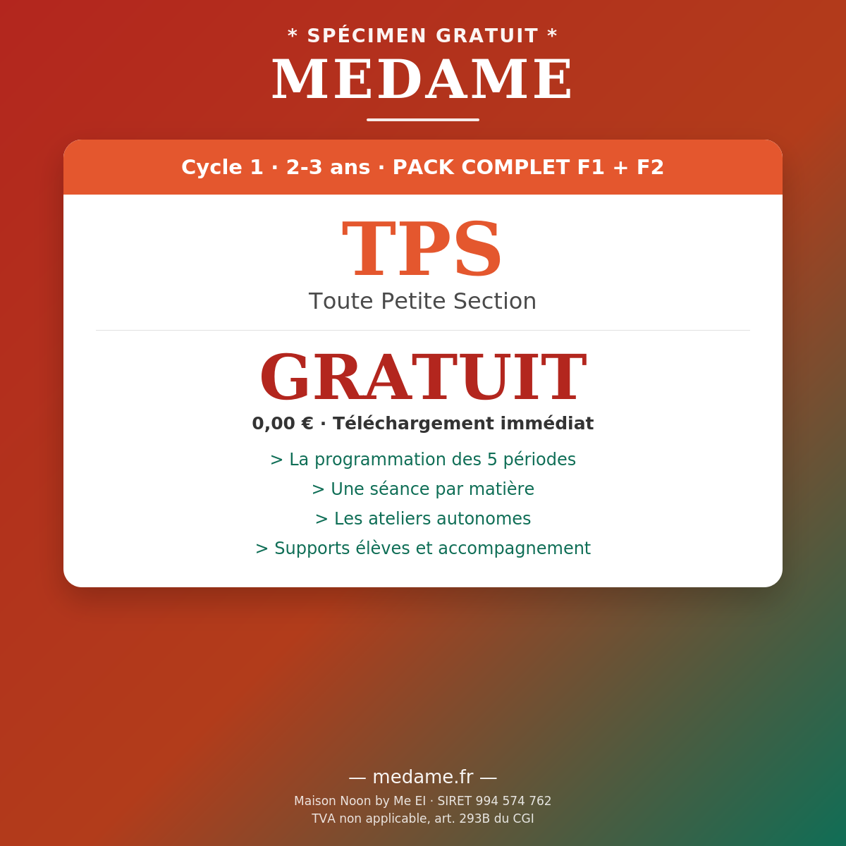 Toute Petite Section — Spécimen gratuit — Pack complet