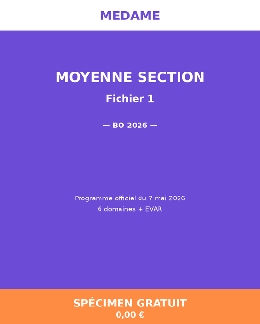 Moyenne Section — Spécimen gratuit — Fichier 1 — Programmation et Ressources