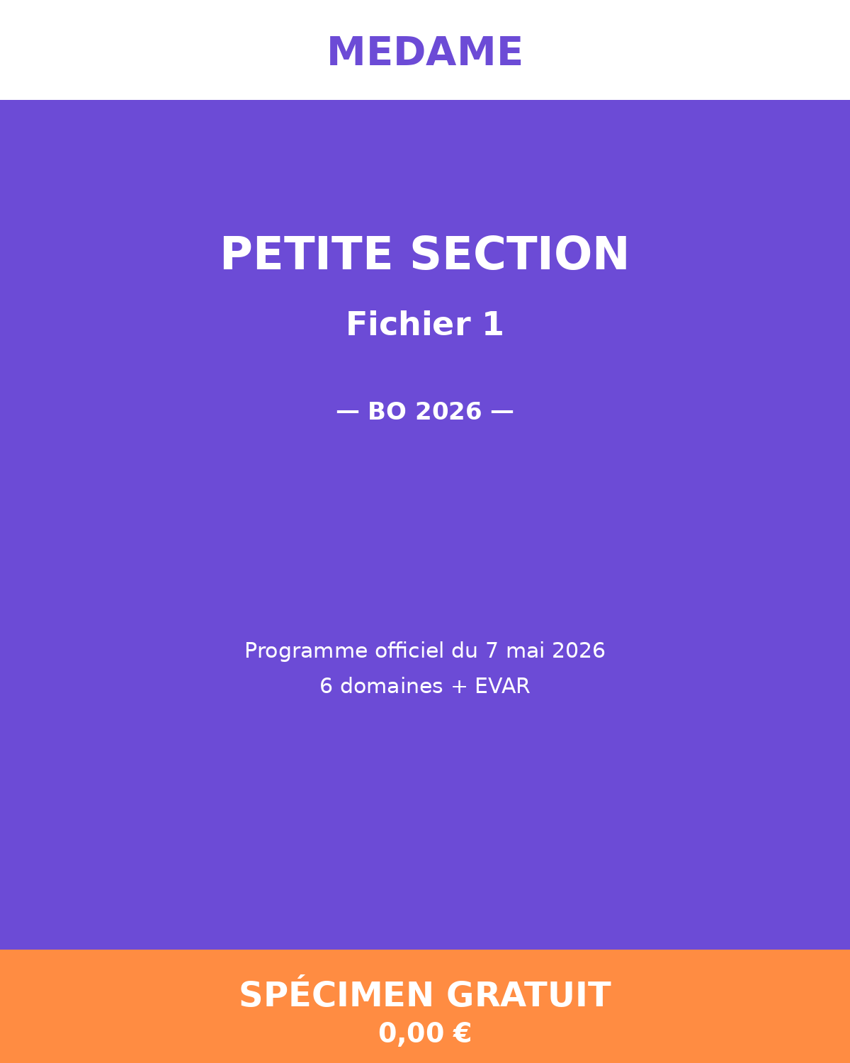 Petite Section — Spécimen gratuit — Fichier 1 — Programmation et Ressources
