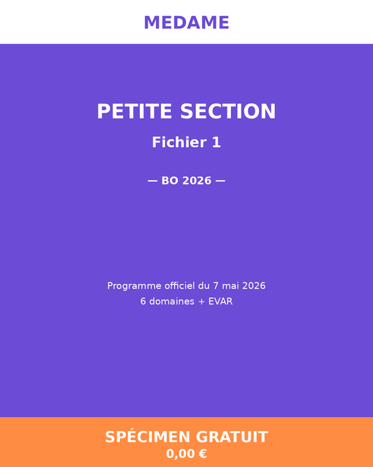 Petite Section — Spécimen gratuit — Fichier 1 — Programmation et Ressources