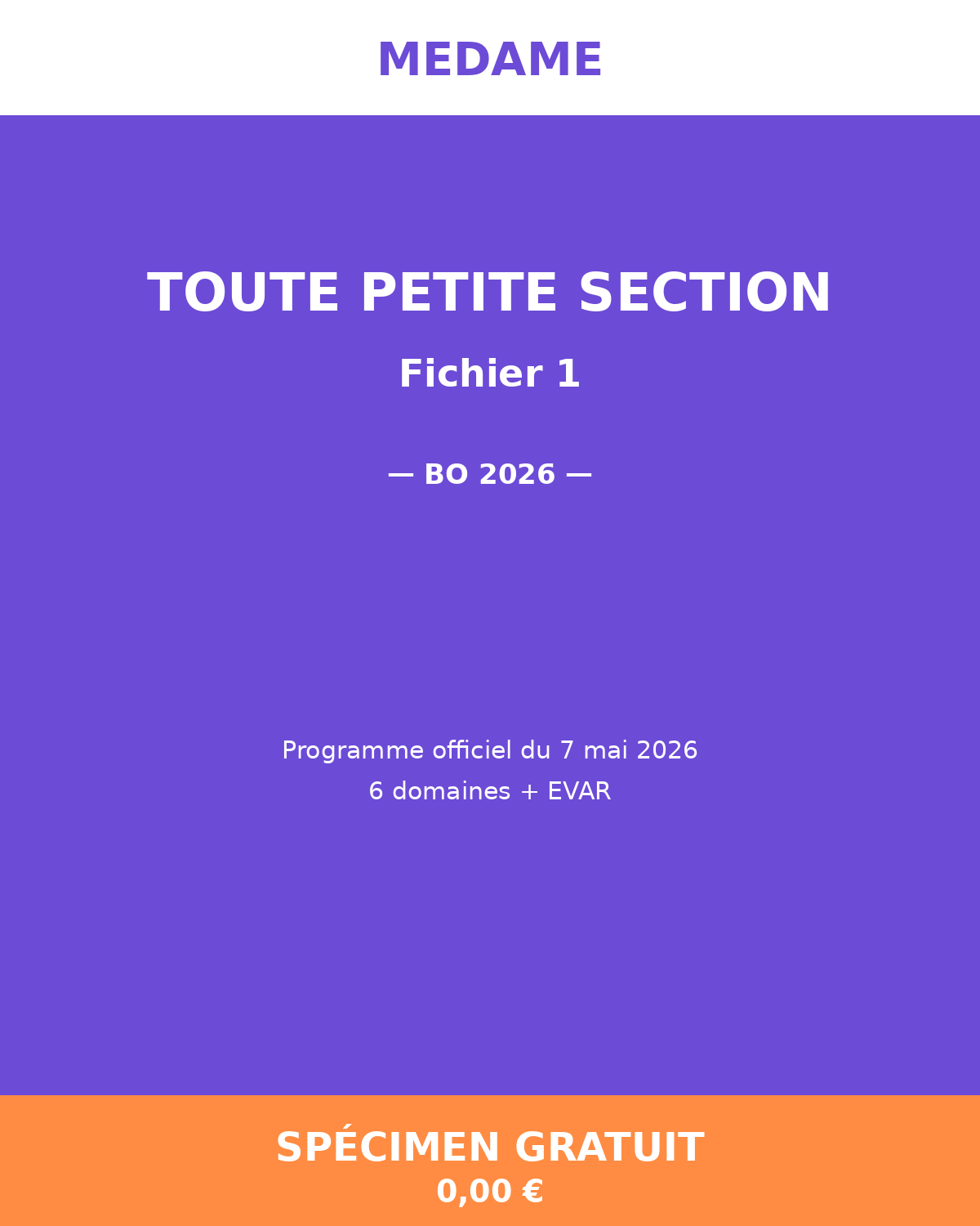Toute Petite Section — Spécimen gratuit — Fichier 1 — Programmation et Ressources